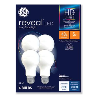 GE Reveal HD+ LED A19 Light Bulb, 5 W, 4/Pack (GEL46650) Pack of 4 Light Bulbs