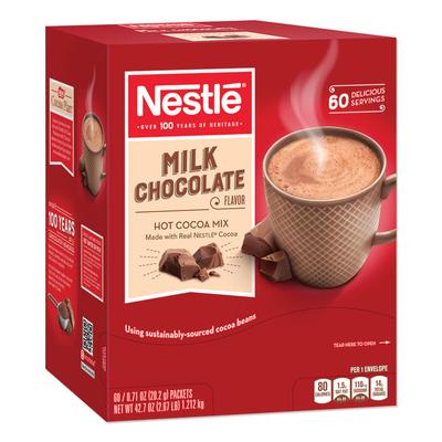 Nestle® Milk Chocolate Single-Serve Hot Chocolate Packets, Cocoa, Chocolate, 0.71 oz, 60/Box (NES26791) Box of 60 Hot Chocolate/Cocoa