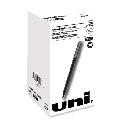 uniball™ Stick Roller Ball Pen, Micro 0.5mm, Black Ink, Black Matte Barrel, 36/Pack (UBC1921065) Box of 36 uniball® Pens