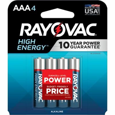 Rayovac High Energy Premium Alkaline AAA Batteries, 4/Pack (RAY8244T) Pack of 4 Rayovac® Batteries & Battery Chargers