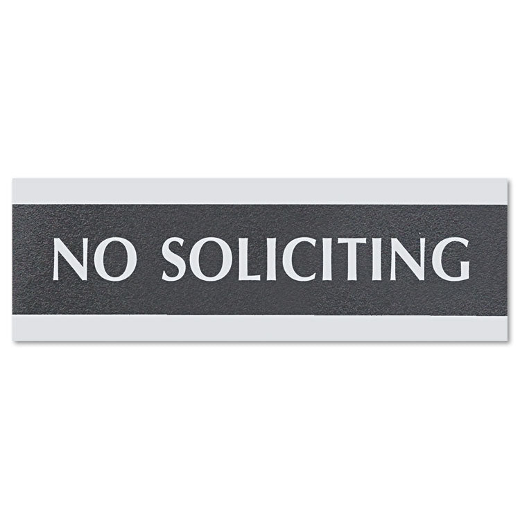 Headline Sign Century Series Office Sign, NO SOLICITING, 9 x 3, Black/Silver (USS4758) Each Headline® Sign Signs & Sign Holders