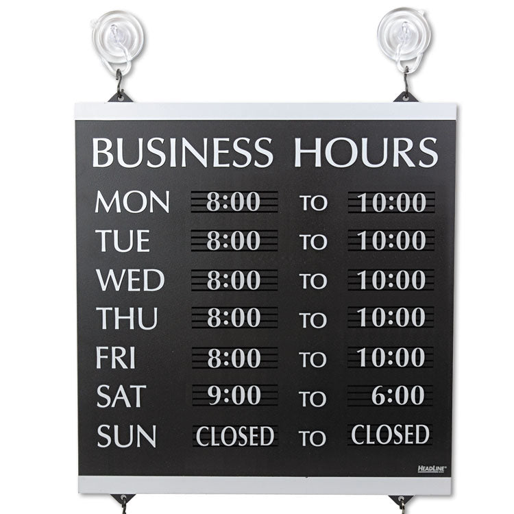 Headline Sign Century Series Business Hours Sign, Heavy-Duty Plastic, 13 x 14, Black (USS4247) Each Headline® Sign Signs & Sign Holders