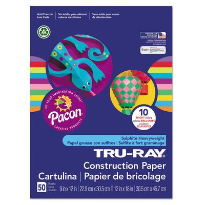 Pacon Tru-Ray Construction Paper, 76 lb Text Weight, 9 x 12, Assorted Bright Colors, 50/Pack (PAC102940) Pack of 50 Pacon® Art & Design Paper
