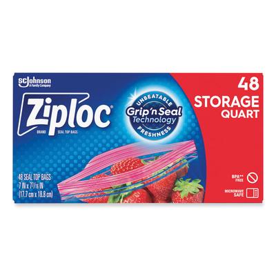 Ziploc Double Zipper Storage Bags, 1 qt, 1.75 mil, 9.63" x 8.5", Clear, 48/Box (SJN314469BX) Box of 48 Ziploc® Food & Utility Bags