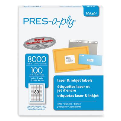 PRES-a-ply Labels, Inkjet/Laser Printers, 0.5 x 1.75, White, 80/Sheet, 100 Sheets/Pack (AVE30640) Each PRES-a-ply® Address Labels