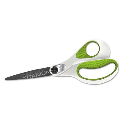 Westcott CarboTitanium Bonded Scissors, 8" Long, 3.25" Cut Length, White/Green Straight Handle (ACM16447) Each Westcott® Scissors & Speed Cutters