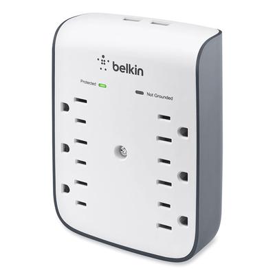 Belkin SurgePlus USB Wall Mount Charger, 6 AC Outlets/2 USB Ports, 900 J, White/Black (BLKBSV602TT) Each Belkin® Surge Protectors