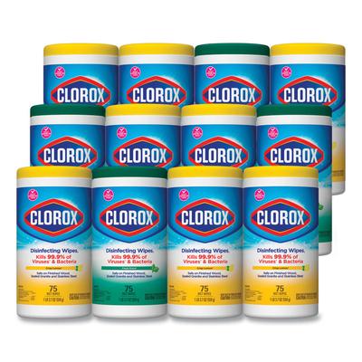 Clorox Disinfecting Wipes, 1-Ply, 7 x 8, Fresh Scent/Citrus Blend, White, 75/Canister, 3/Pack, 4 Packs/Carton (CLO30208) Case of 4 Packs Clorox® Clean