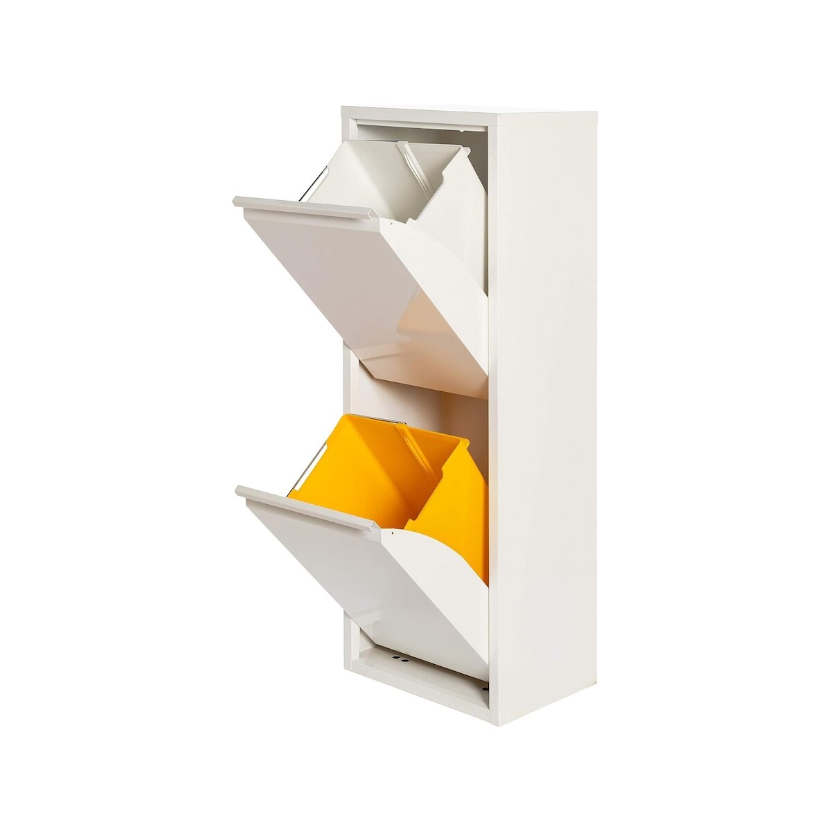 WellHome - Metall-Müll- und Recyclingbehälter mit 2 Fächern, 34L (2x17L), Farbe Mattweiß - 33,5x25x92cm Image