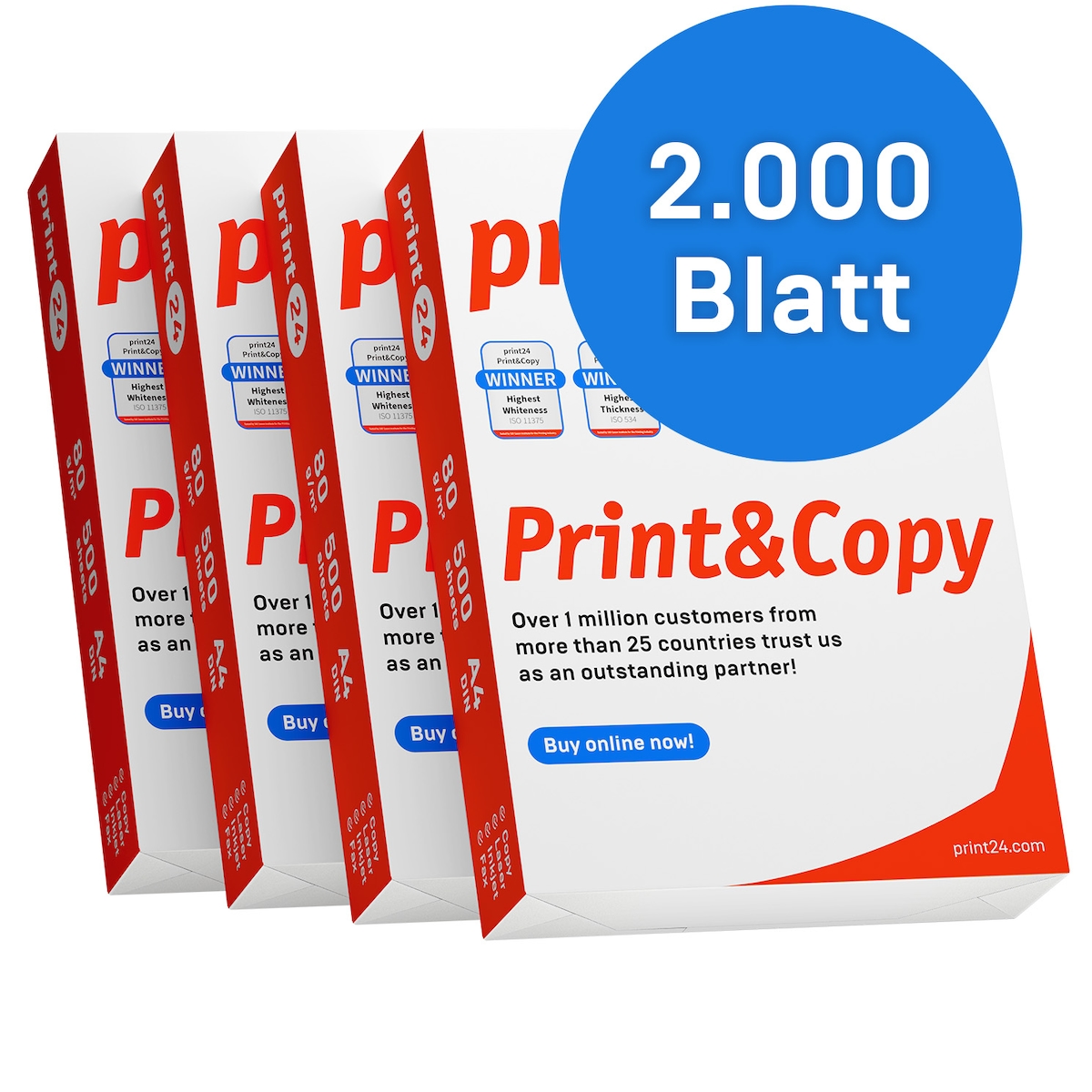 print24 Druckerpapier Kopierpapier 2000 Blatt (4x500) DIN A4 80 g Premium Hochweiß CIE 160 Testsieger PEFC zertifiziert Image
