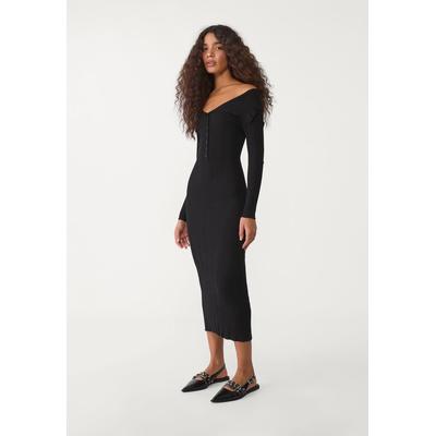 Stradivarius Long knit dress with buttons Black XL