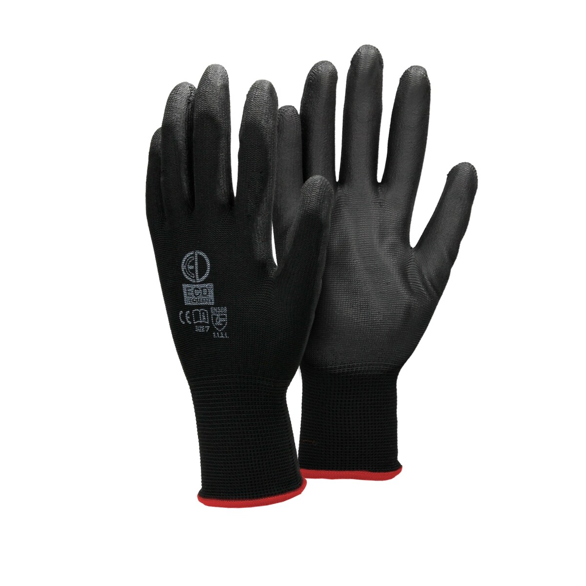 ECD Germany 60 Paar Arbeitshandschuhe PU-Beschichtet Größe 7-S Schwarz Atmungsaktiv Rutschfest Robust Montagehandschuhe Image