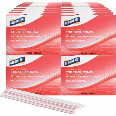 Genuine Joe 20050CT Stir Stcks/Straws, Plastic, f/Hot/Cold, 40BX/CT, 5-1/2