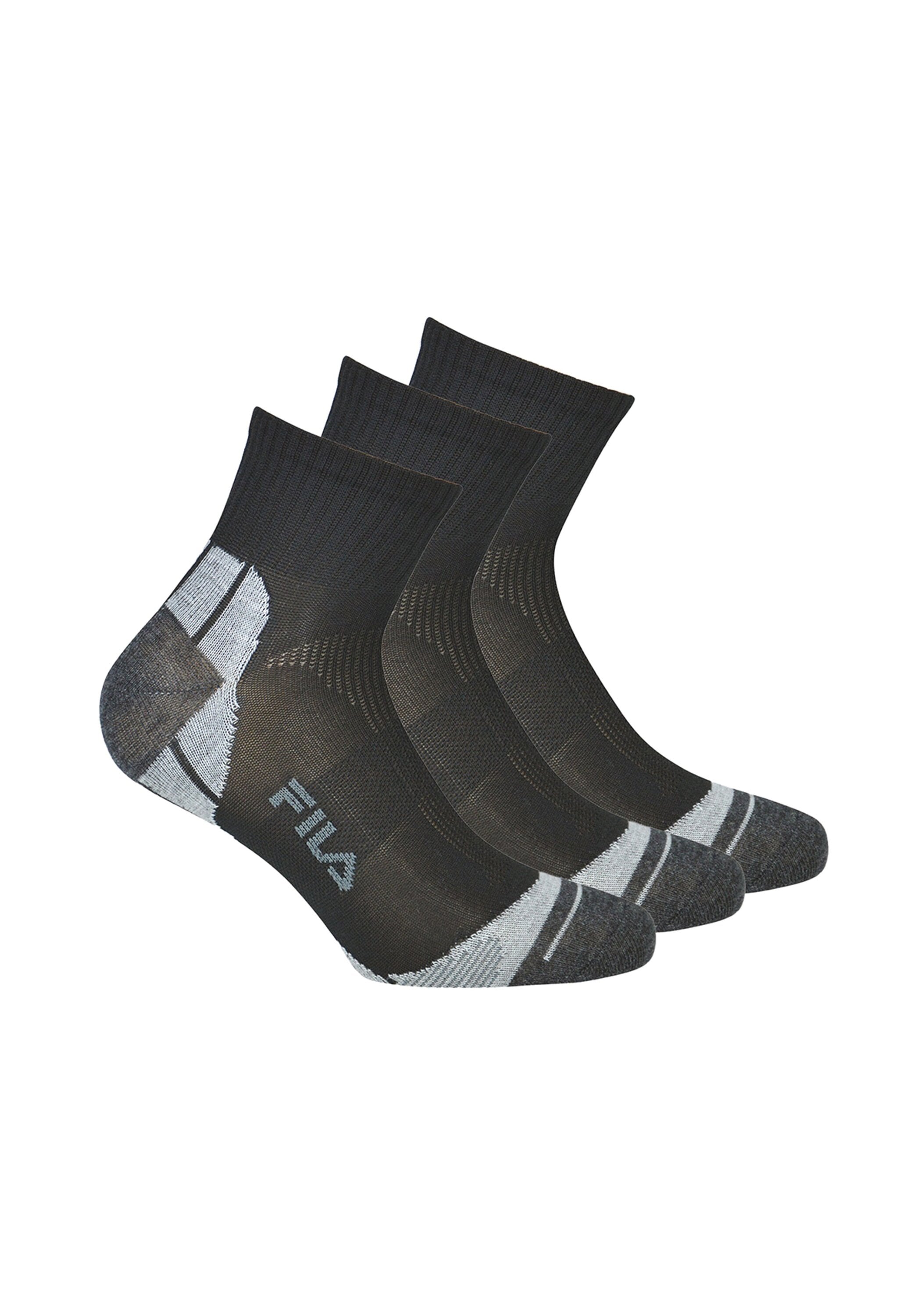 Kurzsocken FILA "Socken FILA QUARTER UNISEX SOCKS MULTISPORT 3P 3er Pack", Herren, Gr. 43-46, schwarz, Obermaterial: 87% Polyester PES. 10% Baumwolle CO. 3% Elasthan EL., Socken
