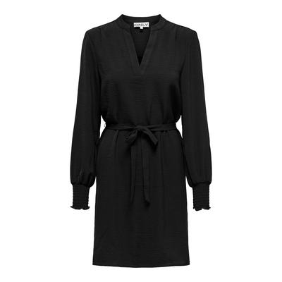 Minikleid ONLY "ONLMETTE LIFE V-NECK SMOCK DRESS WVN", Damen, Gr. XS (34), N-Gr, schwarz, Web, Obermaterial: 100% Polyester, unifarben, modisch, regular fit, V-Ausschnitt, Langarm gesmokt, Kleider Image