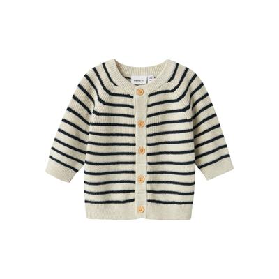 Strickjacke NAME IT "NBMMAST für Jungen mit gestreiftem Look und weichem Tragegefühl", Jungen, Gr. 68, beige (peyote melange), Strick, Obermaterial: 100% Baumwolle, gestreift, geringelt, casual, regular fit normal, Rundhals, Langarm Raglanärmel... Image