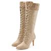 Stiefel LASCANA "Stiefelette, Langer Stiefel", Damen, Gr. 42, beige, Obermaterial: 100% Lederimitat. Futter: 100% Lederimitat. Decksohle: 100% Lederimitat. Laufsohle: 100% Synthetik, unifarben mit Farbeinsatz, casual, Schuhe, mit spitz zulaufender...