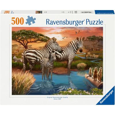 Puzzle RAVENSBURGER "Zebras am Wasserloch", bunt, Puzzles, KinderB:49cm H:36cm, Made in Germany, B:49cm H:36cm