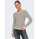 Strickpullover ONLY "ONLMILA LS STRIPE BUTTON O-NECK CC KNT", Damen, Gr. M (38), birch stripes:navy blazer, Strick, Obermaterial: 80% Viskose, 20% Polyamid, gestreift, modisch, regular fit, Rundhals, Langarm, Pullover