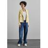 Lederimitatjacke STREET ONE, Damen, Gr. 46, gelb (mellow gelb), Stoff, 95% Polyester, 5% Elasthan, unifarben, casual, normal normal, V-Ausschnitt, Langarm Bündchen, Jacken, mit Reverskragen
