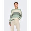 Strickpullover ONLY "ONLATIA L/S STRIPE PULLOVER KNT NOOS", Damen, Gr. S (36), grün (silt grün stripes:with weißcap grau, sea spray), Strick, Obermaterial: 50% Viskose, 27% Nylon, 23% Polyester, gestreift, modisch, regular fit hüftlang, Rundhals,...