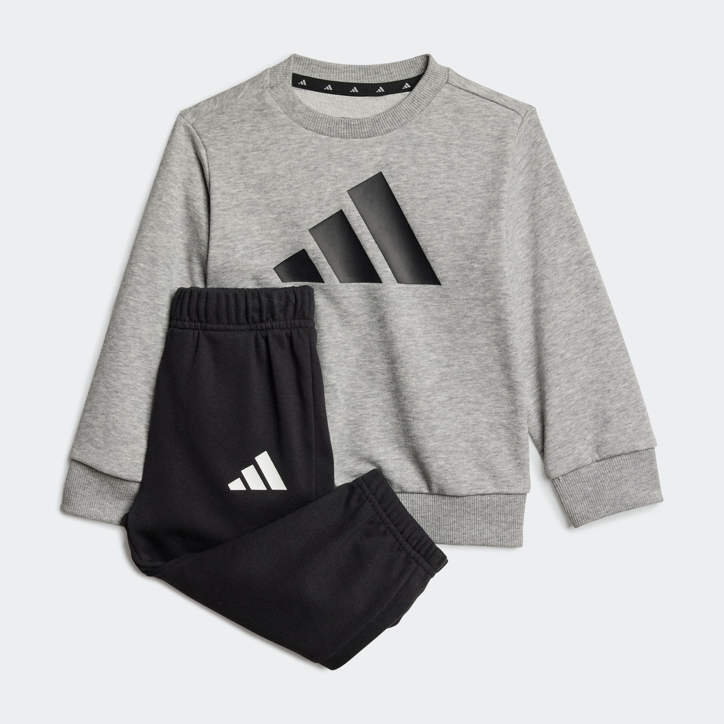 Trainingsanzug ADIDAS SPORTSWEAR "I BL FT JOG 240", Kinder, Gr. 68, grau (medium grau heather, schwarz), Obermaterial: 70% Baumwolle, 30% Polyester, sportlich, Sportanzüge Image