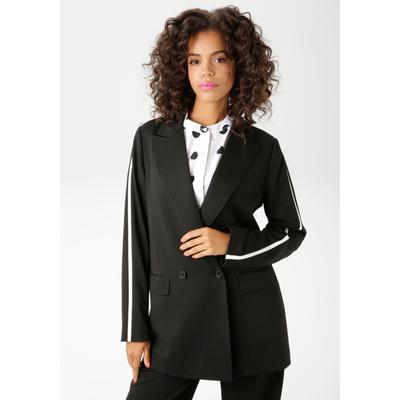 Longblazer ANISTON CASUAL, Damen, Gr. 48, schwarz-weiß (schwarz, weiß), Jersey, Obermaterial: 82% Polyester, 15% Viskose, 3% Elasthan. Futter: 100% Polyester, unifarben mit Farbeinsatz, modisch, lässig geschnitten Po-bedeckend, Langarm, Blazer, mit... Image