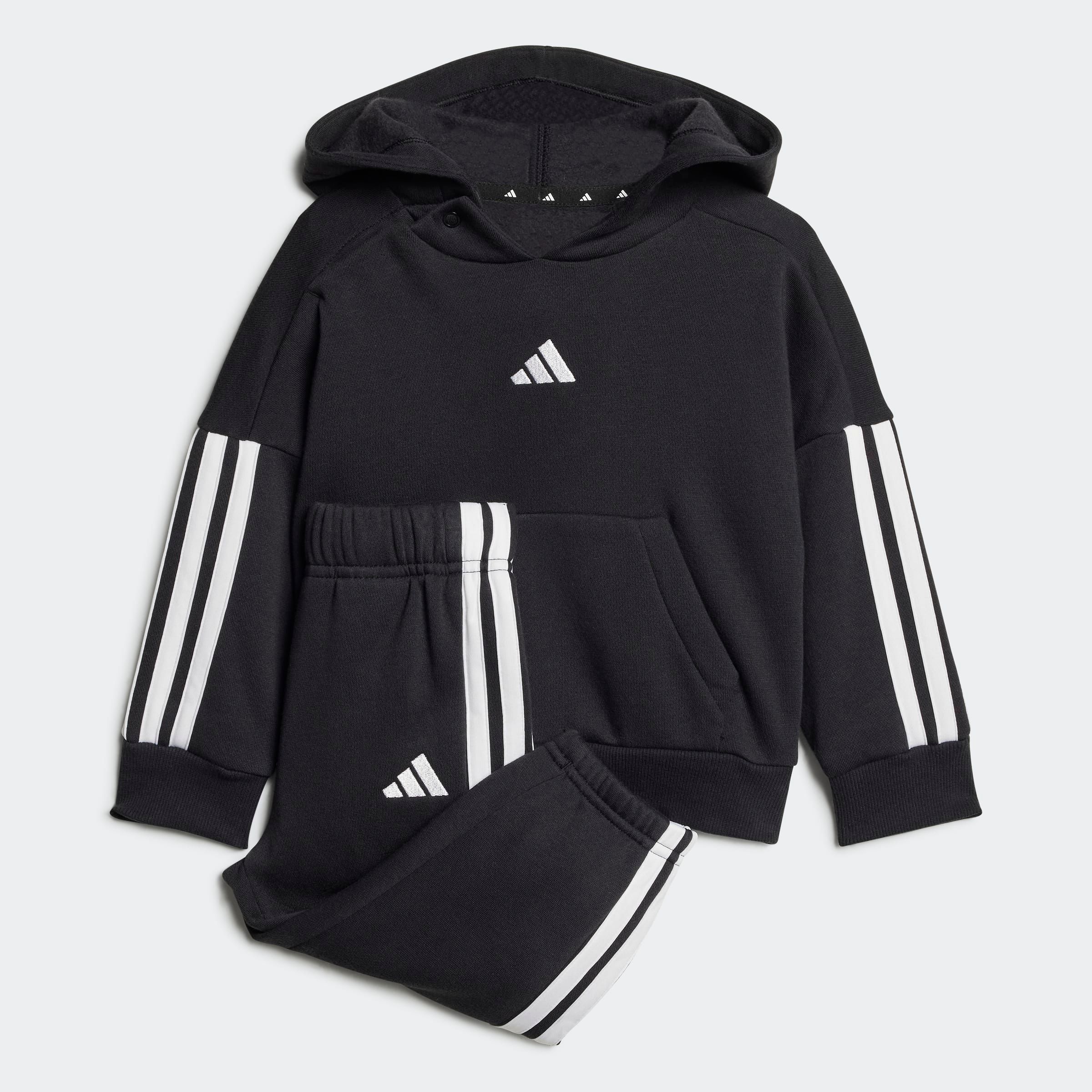 Trainingsanzug ADIDAS SPORTSWEAR "I 3S FL HD JOG", Kinder, Gr. 62, schwarz-weiß (schwarz, weiß), Obermaterial: 70% Baumwolle, 30% Polyester, Sportanzüge Image