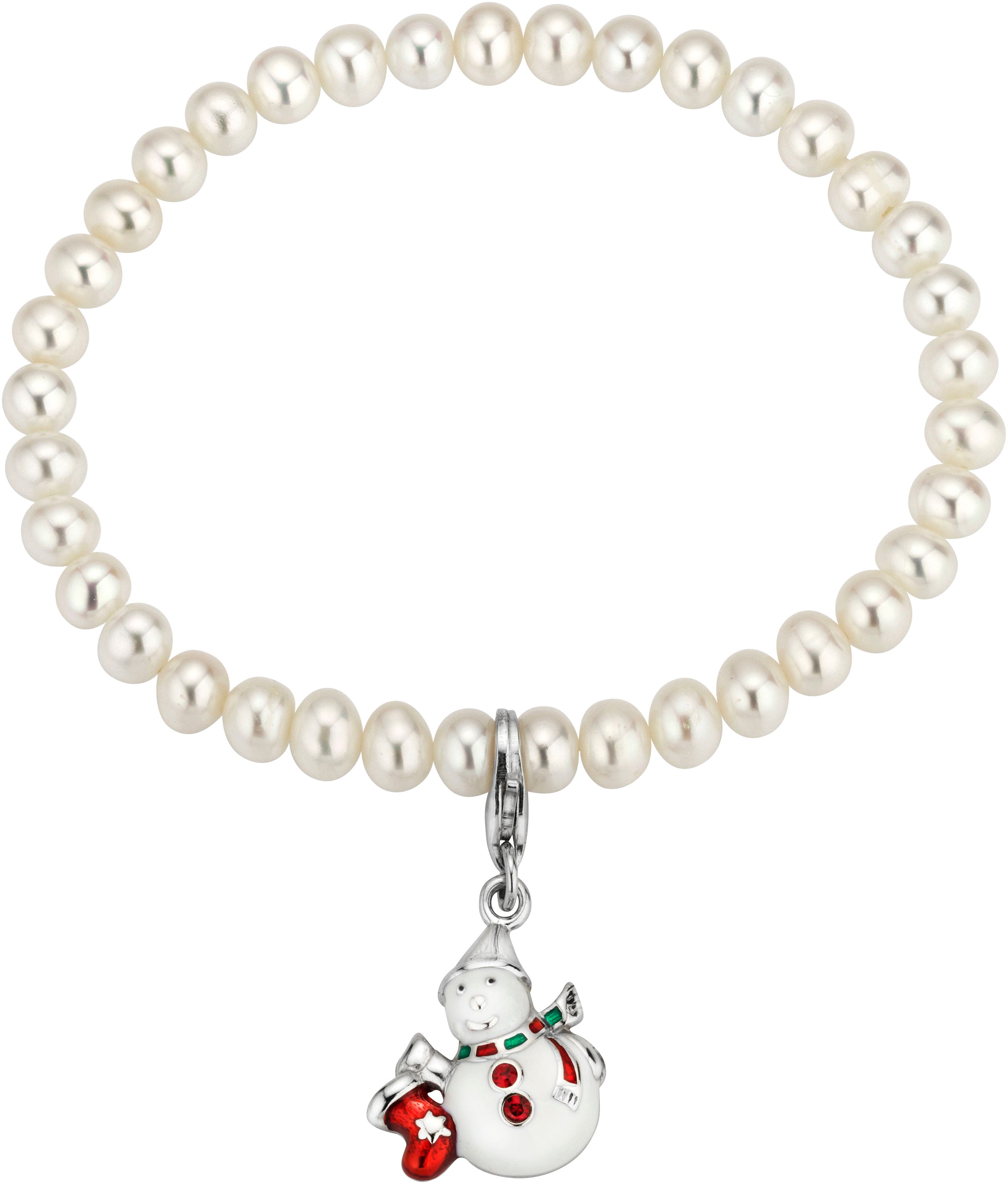 Perlenarmband ADRIANA "Schmuck Geschenk Silber 925 Armband La Maddalena Schneemann", weiß (silberfarben, weiß, rot, grün, rot, weiß, rot), Armbänder, Damen, 19cm, Nylon Perlen Silber 925 (Sterlingsilber), Nylon, Perlen, Silber 925 (Sterlingsilber),...