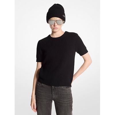 Michael Kors Wool Short-Sleeve Sweater Black L