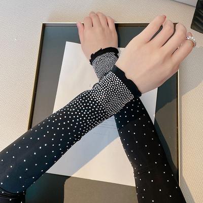 TEMU Sparkling Summer Cooling Arm Sleeves For Women - Black With Sparkling Stars, Elastic & Decorative, Cycling, Driving, Hiking, Fishing & Golf Image