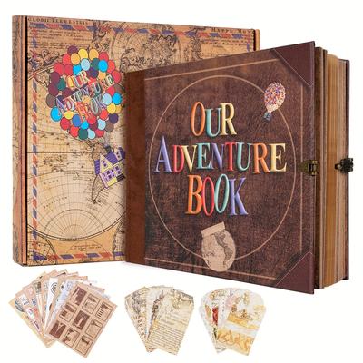 TEMU Our Adventure Photo Album Vintage Style Embossed Letter Paper Cover Diary Couple Set, Anniversary Wedding Memory Book, Valentine's Day Gift, Christmas Gift Image
