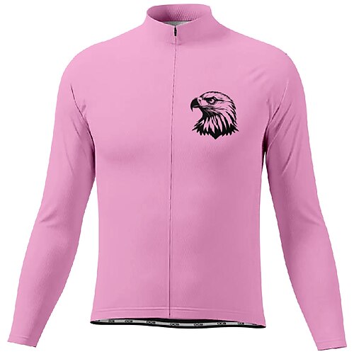 Herren Radtrikot Adler Langarm Fahhrad T-Shirt Trikot mit 3 Gesäßtaschen Mountainbike MTB Schnelltrocknend Anatomisches Design Feuchtigkeitsableitend Atmungsaktiv Sport Dunkelrosa Weiß Rosa Bekleidung Image