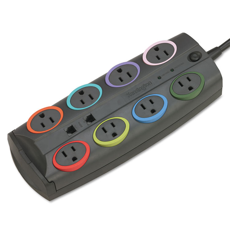 Kensington SmartSockets Surge Protector, 8 AC Outlets, 8 ft Cord, 3,090 J, Dark Gray (KMW62691) Each Kensington® Surge Protectors