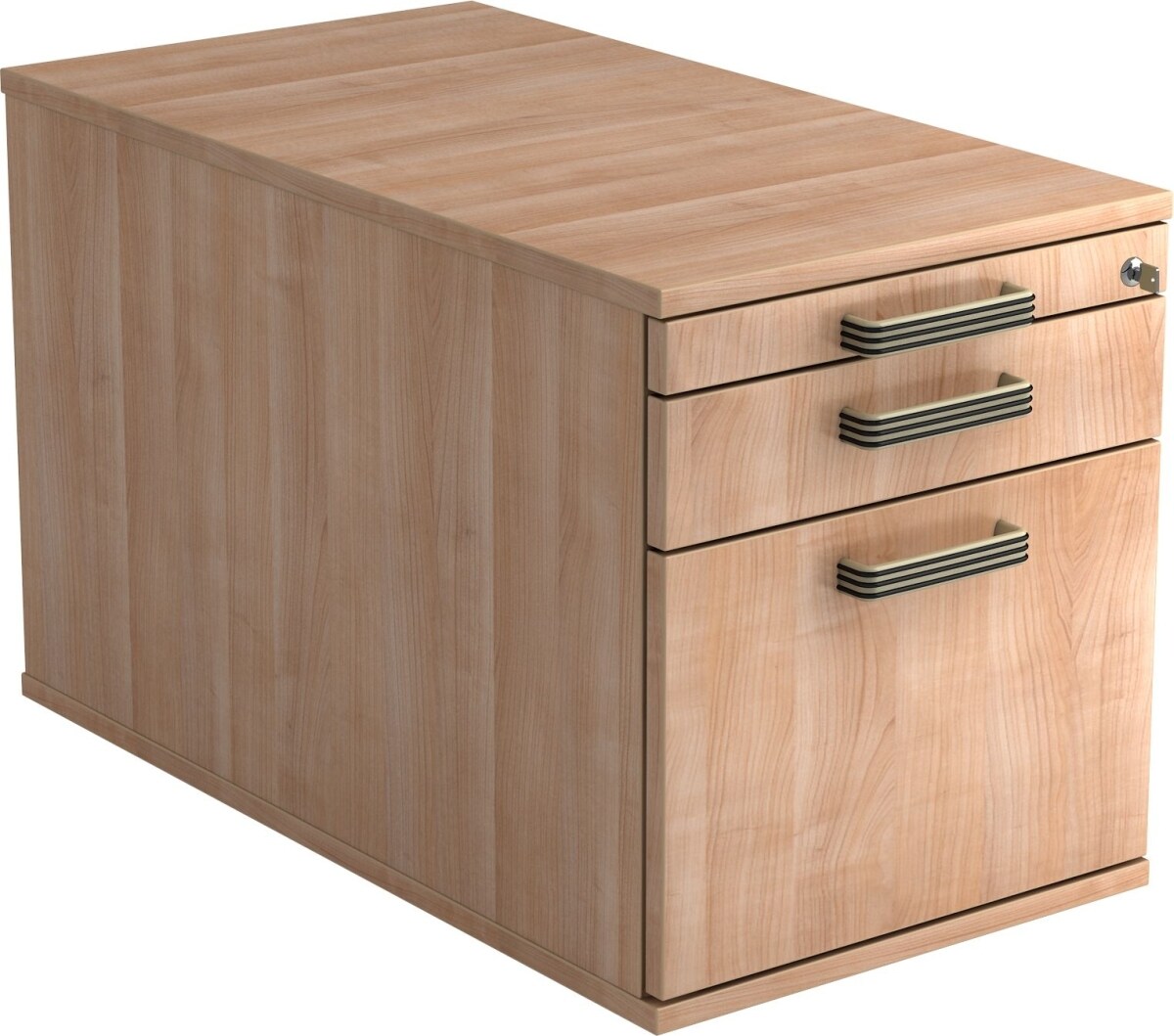 Hammerbacher Rollcontainer 80cm 1 Schub 1 Hängeregistratur Schloss Streifengriff Nussbaum Image