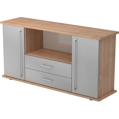 Hammerbacher Sideboard SB 2OH 2 Schübe BxTxH 166,1x44,8x84cm Griff RE Nussbaum/Silber Image