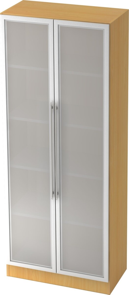 Hammerbacher Glastürenschrank Solid 5OH BxTxH 80x42x200,4cm Griff RE Buche/Silber Image