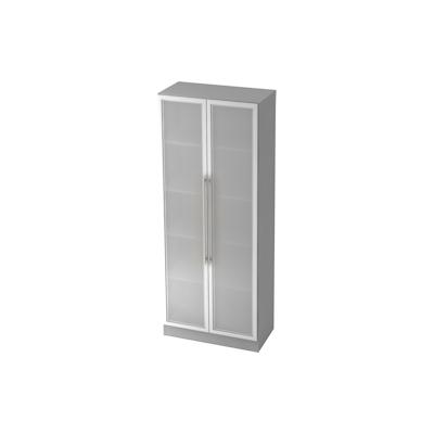 Hammerbacher Glastürenschrank Solid 5OH BxTxH 80x42x200,4cm Griff RE Grau/Silber Image