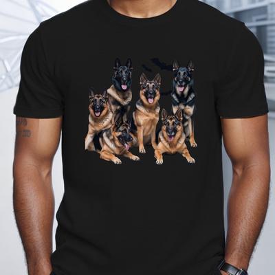 TEMU Men's German Shepherd Print T-shirt - Casual Short Sleeve, 100% Polyester Tee With Machine Washable - Ideal For Summer, 5 Different, Halloween, Tee Shirt Image