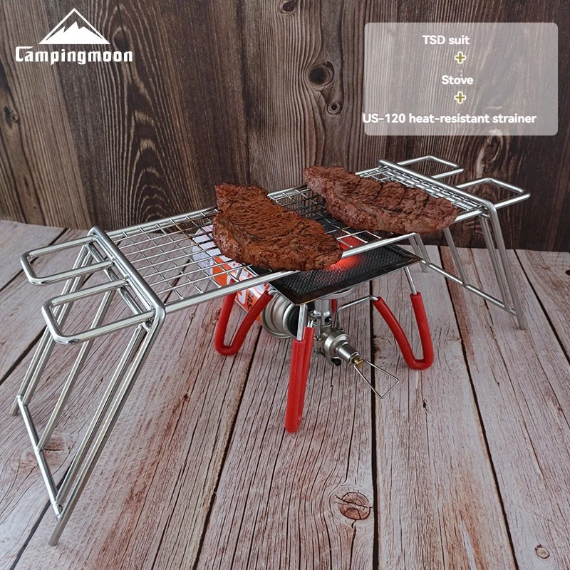 Camping moon tsd grill grill mit mehreren höhen verstellbaren stufen für grill edelstahl mesh camping grill mesh Image