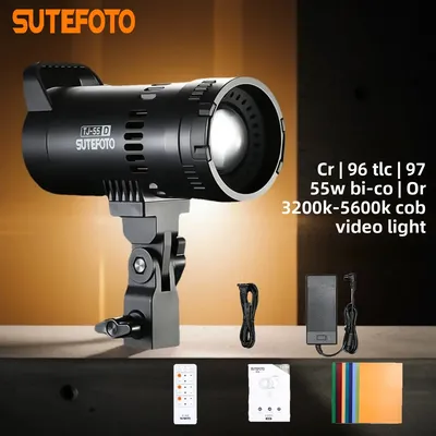 Sutefoto TJ-55 Video Light 55W Bi-color focus lamp 3200K-5600K±200K CRI/TLCI 97+ COB Studio Light for Photography Fill Light