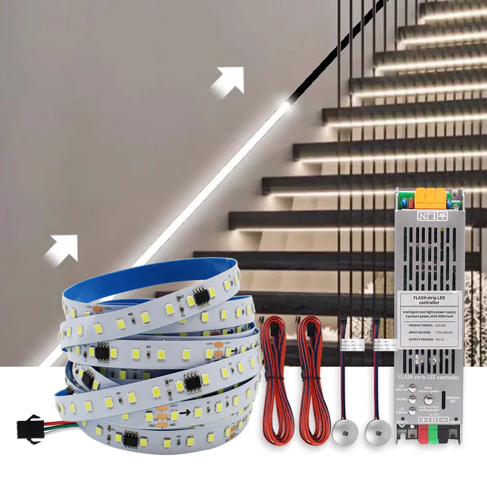 24 V fließendes Wasser, fließendes LED-Streifenlicht, 2-in-1, PIR-Bewegungsmelder, Treppencontroller für WS2811 Pixel Chasing Effect Tape Lamp 10 m