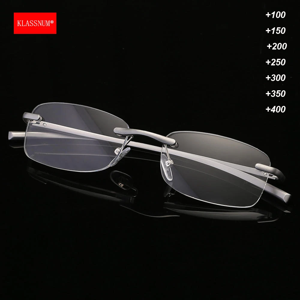 Klass num plus Lesebrille Männer randlose Legierung Rahmen Luxus presbyopische Brille Lupe Presbyopie klare Brille 1,0 1,5 4,0 Image