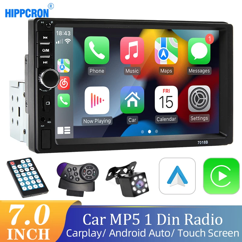 7“ Autoradio 1 Din Carplay Android Auto Multimedia Player HD Touchscreen Bluetooth MirrorLink Universal Autoradio FM AUX Eingang Image