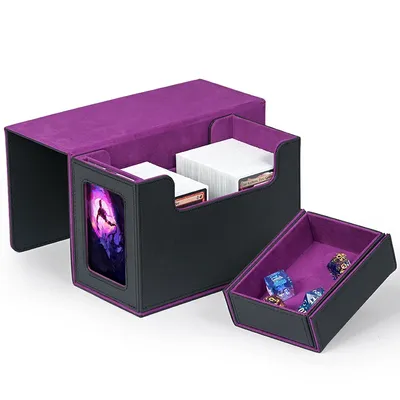 Kartendeckbox mit Sichtfenster, Deckbox mit Würfelablage für 200 doppelärmeligen Karten, passend für TCG CCG Magic Cards Image