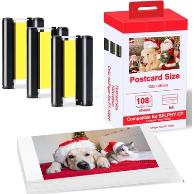 Kompatibel für Canon Selphy Farbtinte und Papierset CP1500 CP1300 CP1200 CP910 CP900 Fotopapierdrucker KP108IN KP-36IN 6 Zoll
