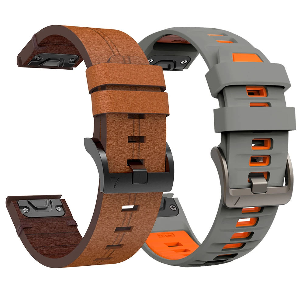 QuickFit 22mm 26mm Leather Strap For Garmin Fenix E 8 7X 7 Pro Solar/6X 6/Epix/Forerunner 965 955 935/Instinct 2X Silicone band Image