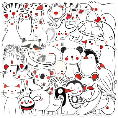 50 stücke Cartoon Schwarz Und Weiß Einfache Zeichnung Tiere Aufkleber Nette Bild Tier Aufkleber DIY Image