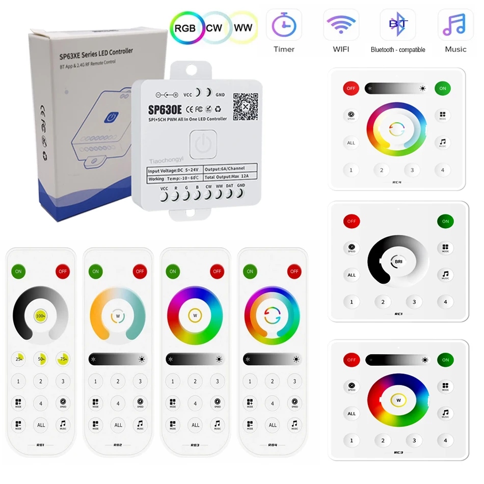 SP630E SPI 5CH All In One LED Controller 5V-24V RGB RGBW RGBCCT PWM LED Licht Fernbedienung für WS2811 5050 3528 FCOB LED streifen Image