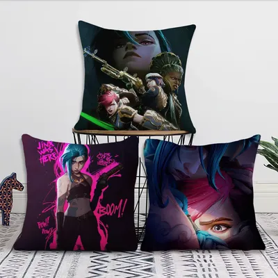 LOLS A-Arcane VI JINX Cartoon Pillow Case Short Plush Velvet Rectangle Cases Room Decor Home Image